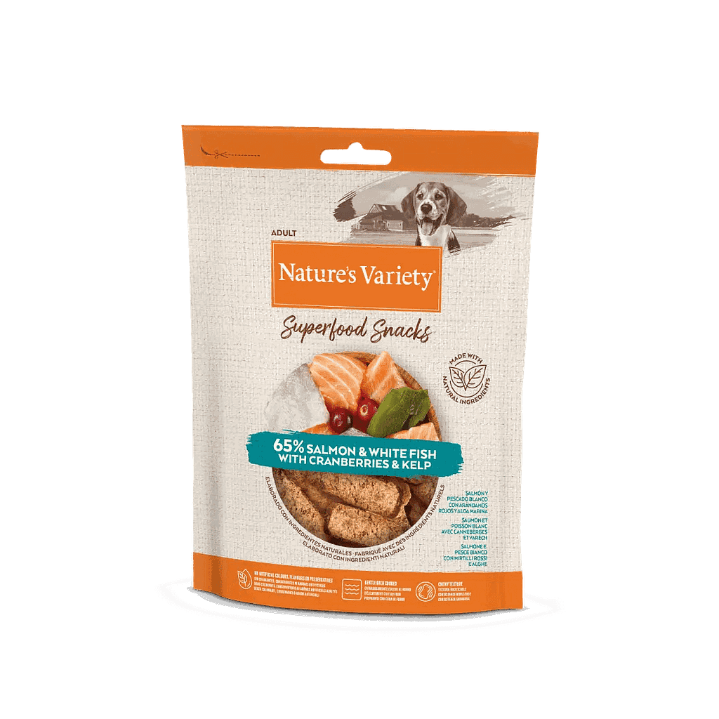 SUPERFOOD SNACKS SALMÓN&amp; PESCADO BLANCO 85grs