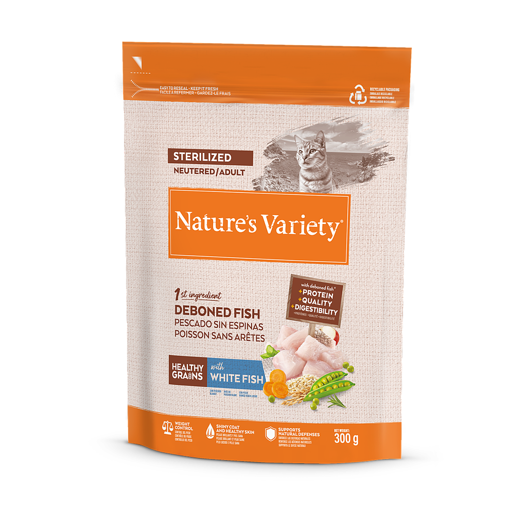 NATURE'S VARIETY GRAIN - GATO ESTERILIZADO PESCADO BLANCO